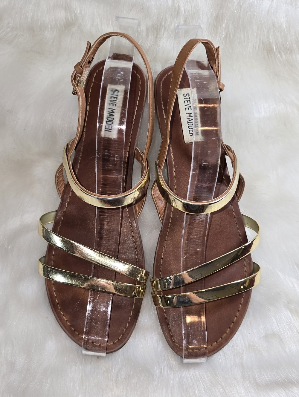 Steve Madden Barth Brown & Gold Strappy Women's Sandals